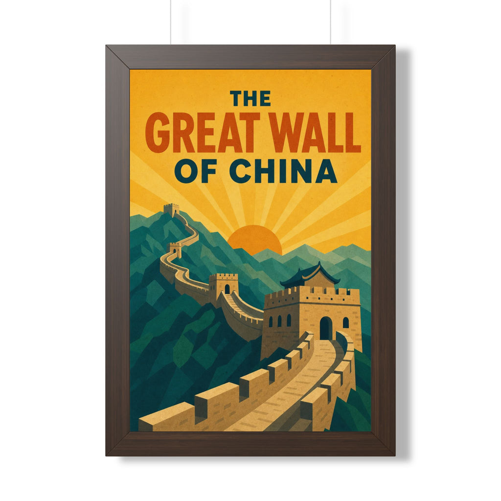 Great Wall of China China Framed Poster | Vintage Travel Wall Art | Black Walnut White Frame | 16x24 20x30