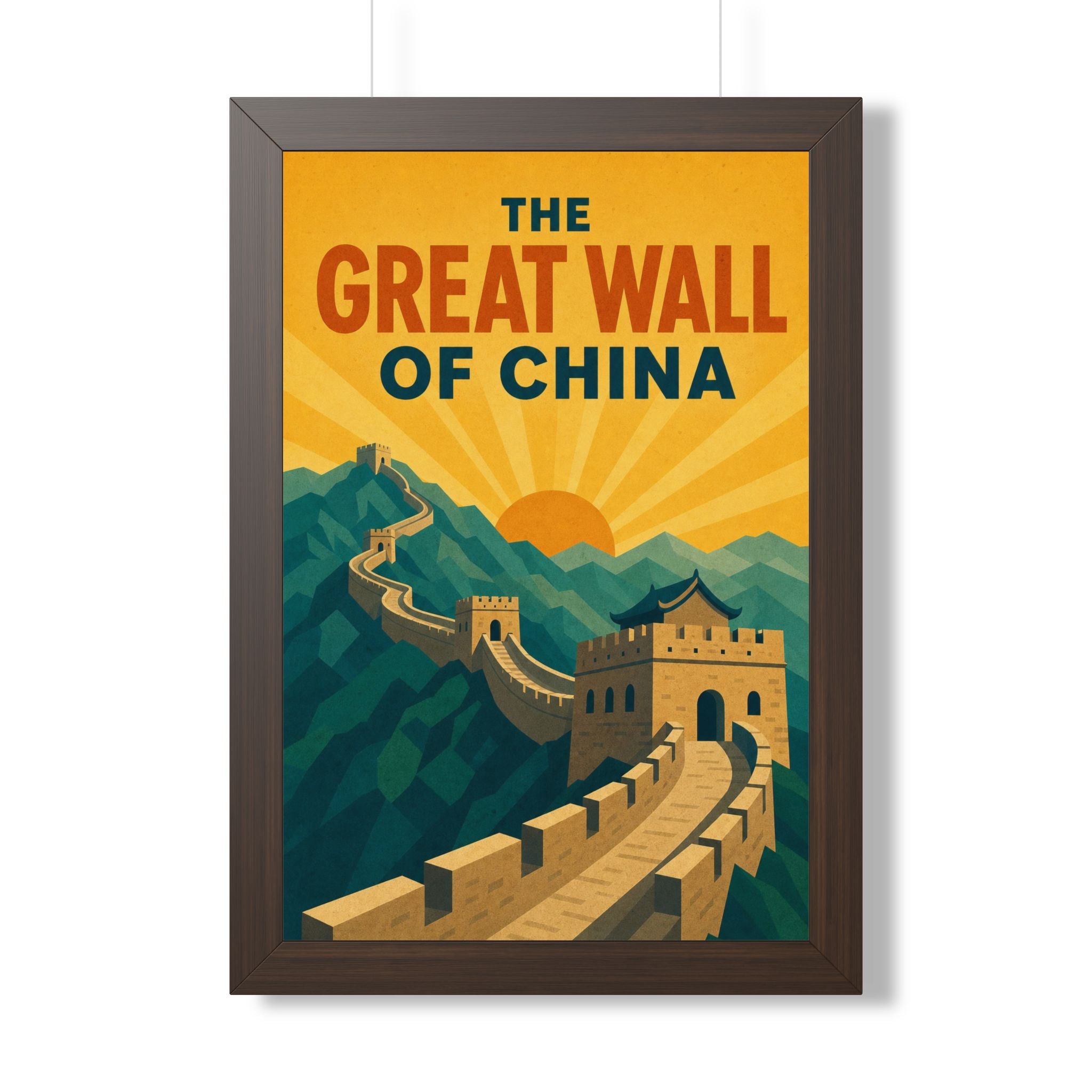 Great Wall of China China Framed Poster | Vintage Travel Wall Art | Black Walnut White Frame | 16x24 20x30