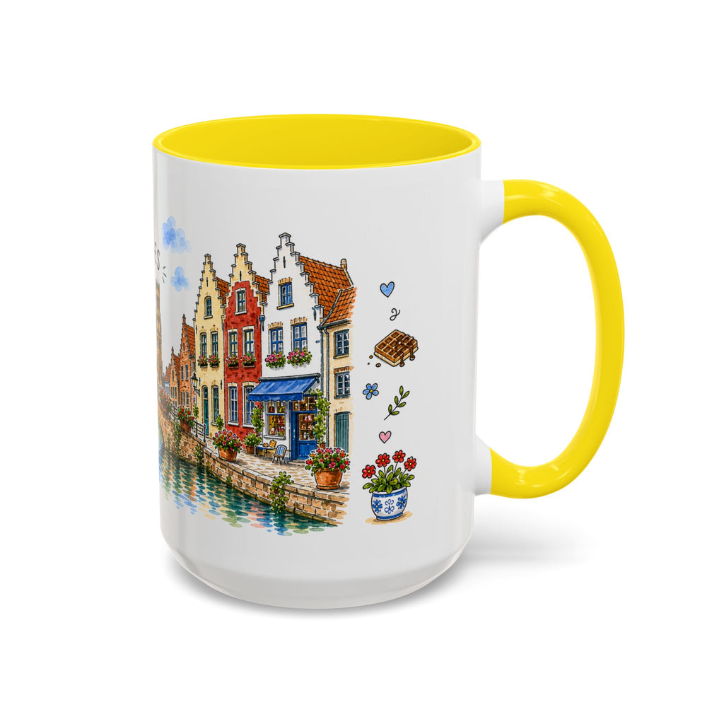 Bruges Illustrated Travel Mug | Belgium Souvenir Accent Coffee Mug | 11oz 15oz Ceramic Cup