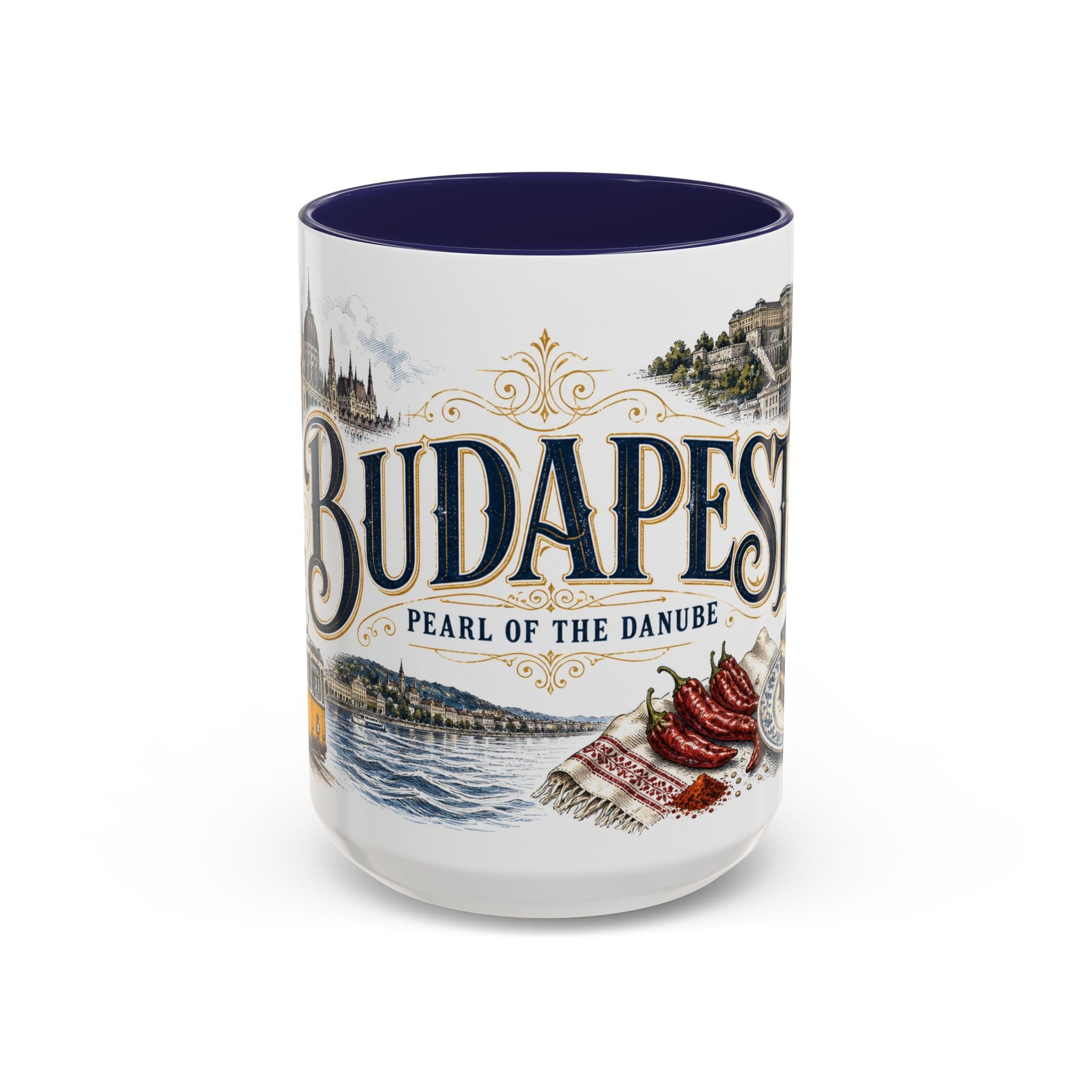 Budapest Coffee Mug | Hungary Travel Souvenir | Vintage Illustrated City Gift | 11 oz 15 oz Accent Mug