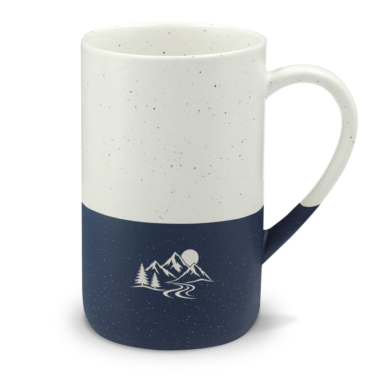 Mountain Adventure Engraved Speckled Ceramic Mug, 13oz, Minimalist Coffee Cup, Nature Inspired Gift