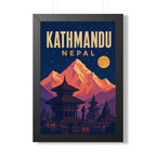 Kathmandu Nepal Framed Poster | Vintage Travel Wall Art | Black Walnut White Frame | 16x24 20x30