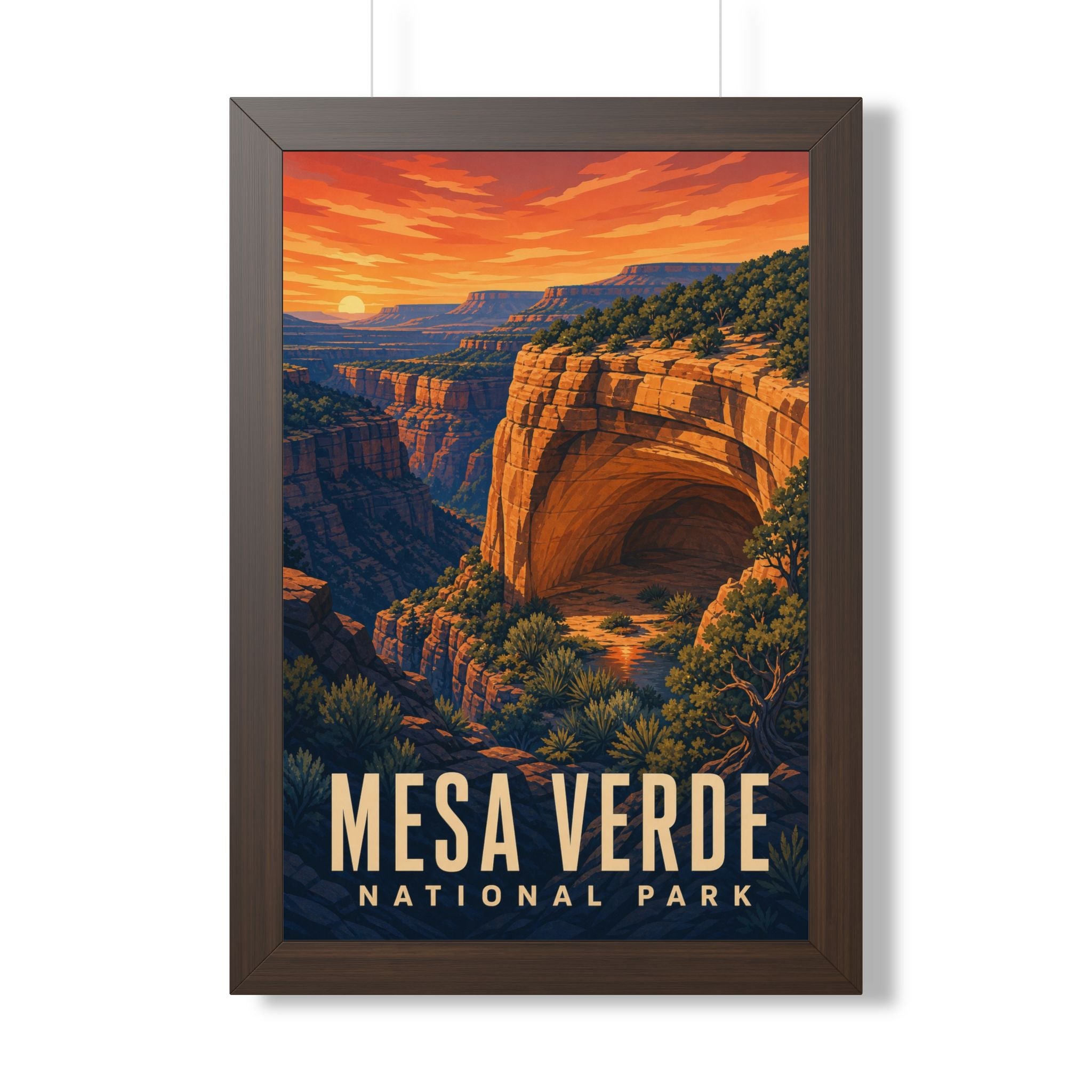 Mesa Verde National Park Framed Poster | Vintage Travel Wall Art | Black Walnut White Frame | 16x24 20x30