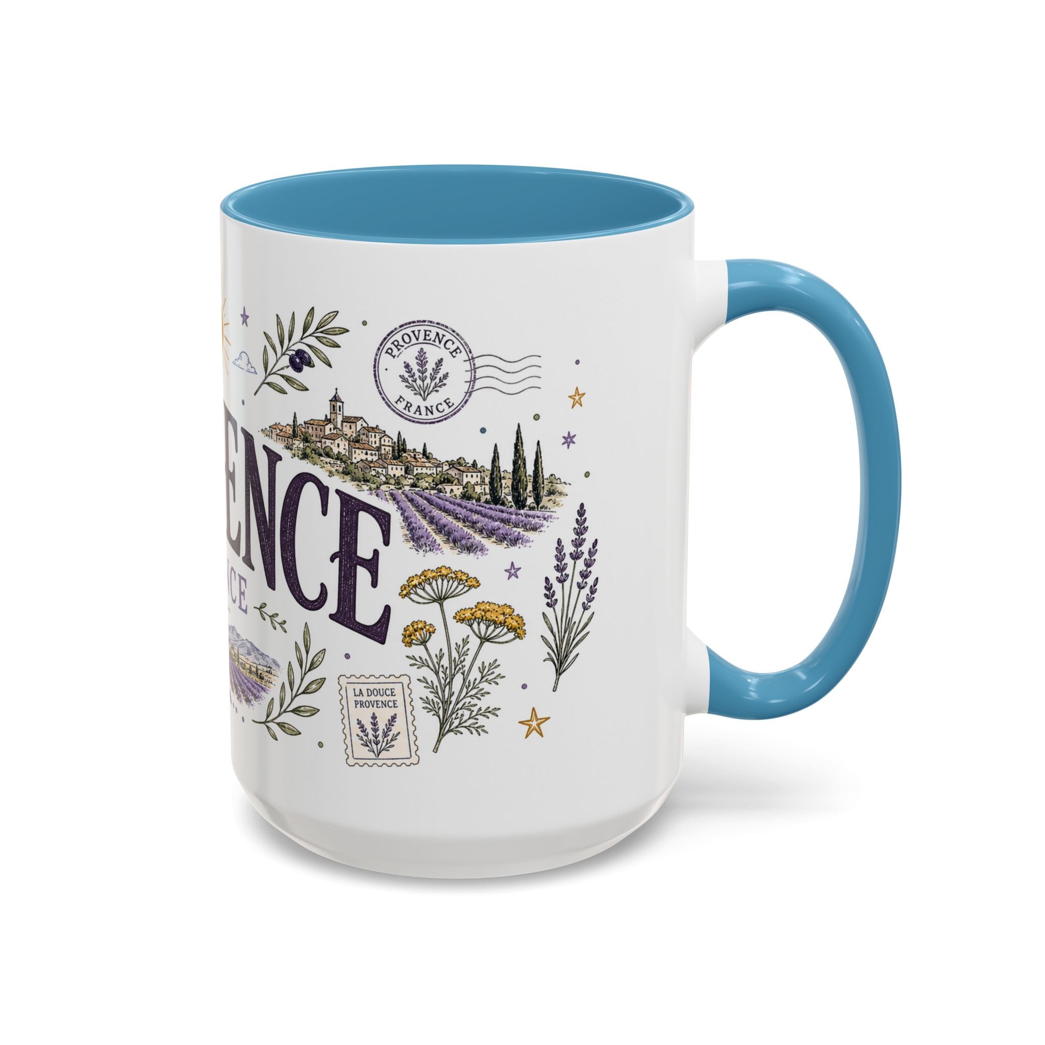 Provence Coffee Mug | Travel Destination Souvenir Gift | Accent Color Ceramic 11oz 15oz