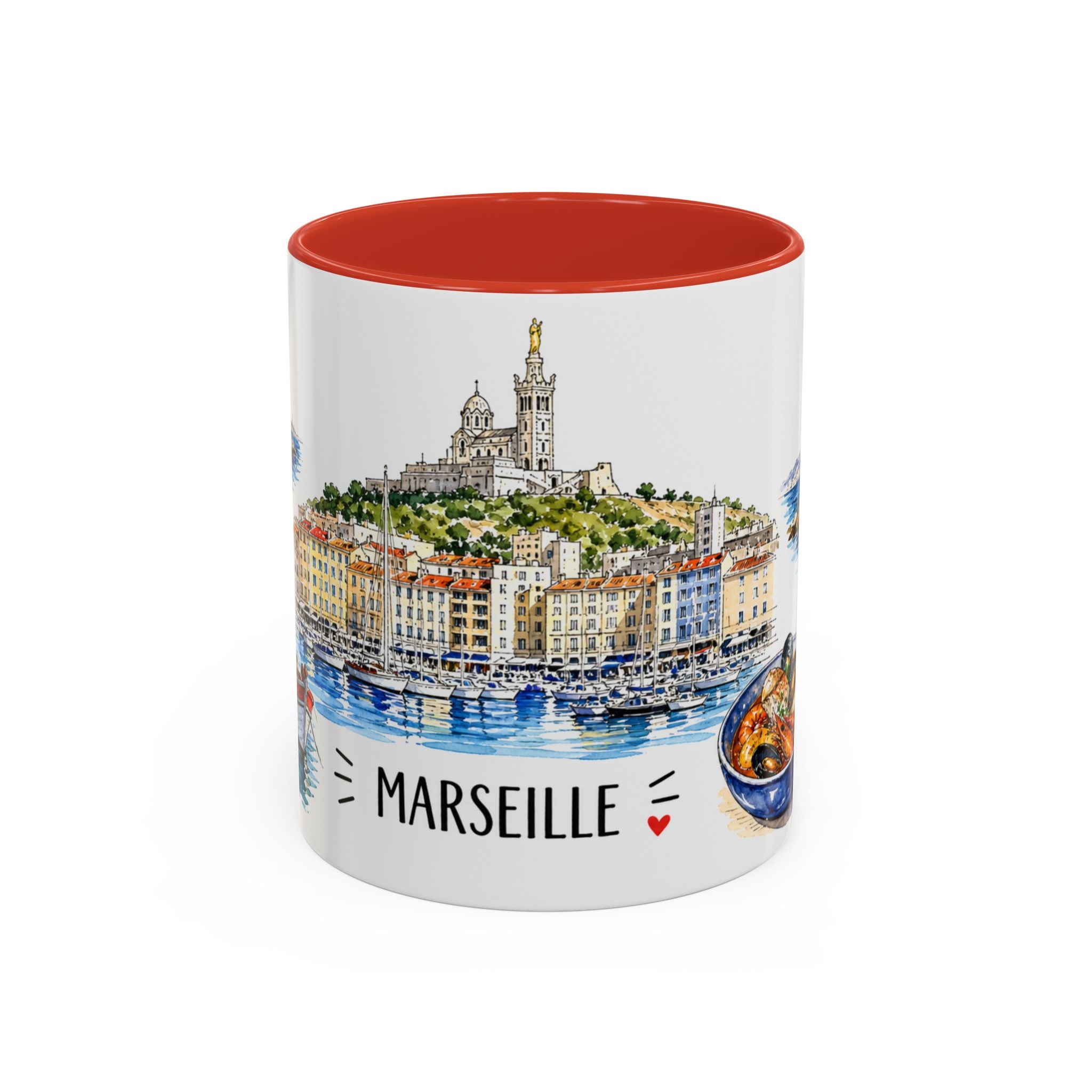 Marseille Illustrated Travel Mug | City Souvenir Accent Coffee Mug | 11oz 15oz Ceramic Cup