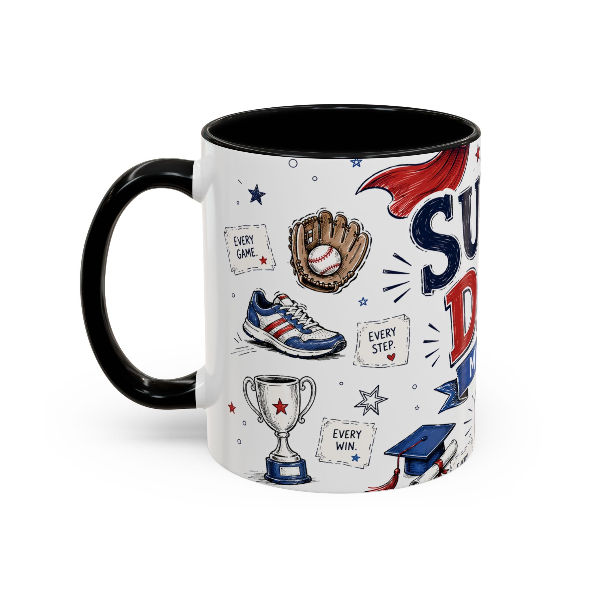 Super Dad My Hero Coffee Mug | Father's Day Gift for Dad | Accent Color Ceramic 11oz 15oz