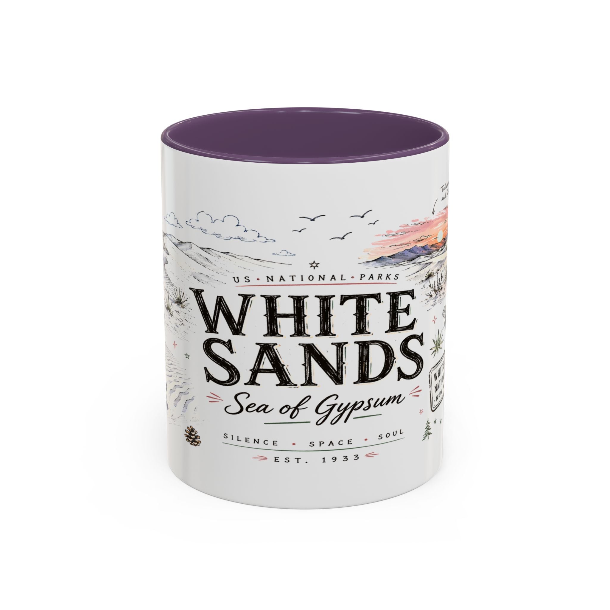 White Sands National Park Coffee Mug | New Mexico Desert Sand Dunes Gift | Accent Color Ceramic 11oz 15oz