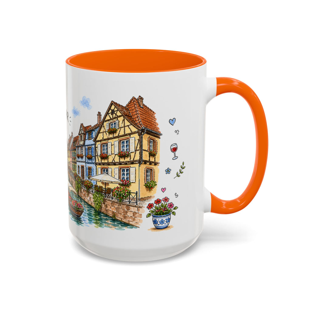 Colmar Illustrated Travel Mug | France Souvenir Accent Coffee Mug | 11oz 15oz Ceramic Cup