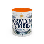 Norwegian Fjords Coffee Mug | Travel Destination Souvenir Gift | Accent Color Ceramic 11oz 15oz