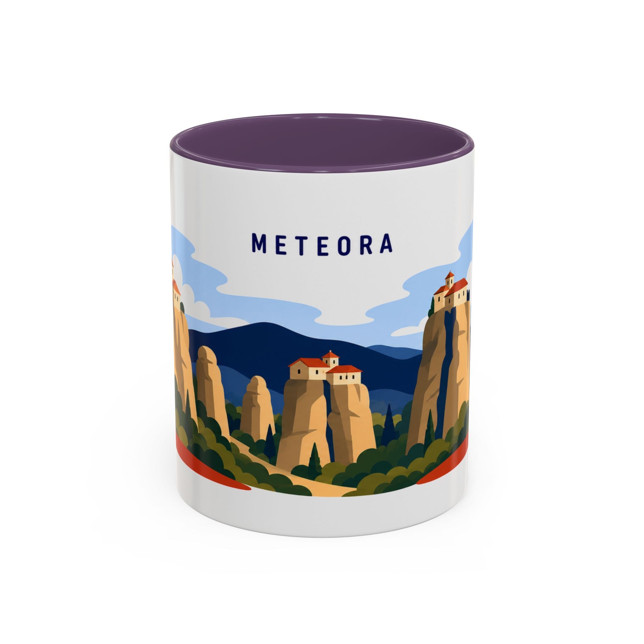 Meteora Coffee Mug | Travel Destination Souvenir Gift | Accent Color Ceramic 11oz 15oz