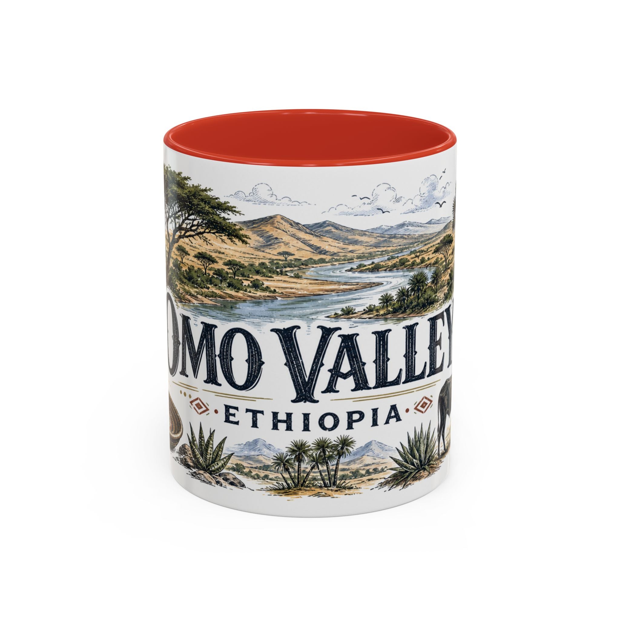 Omo Valley Mug, Ethiopia Travel Souvenir, Bucket List Gift, Accent Ceramic Coffee Mug 11oz 15oz