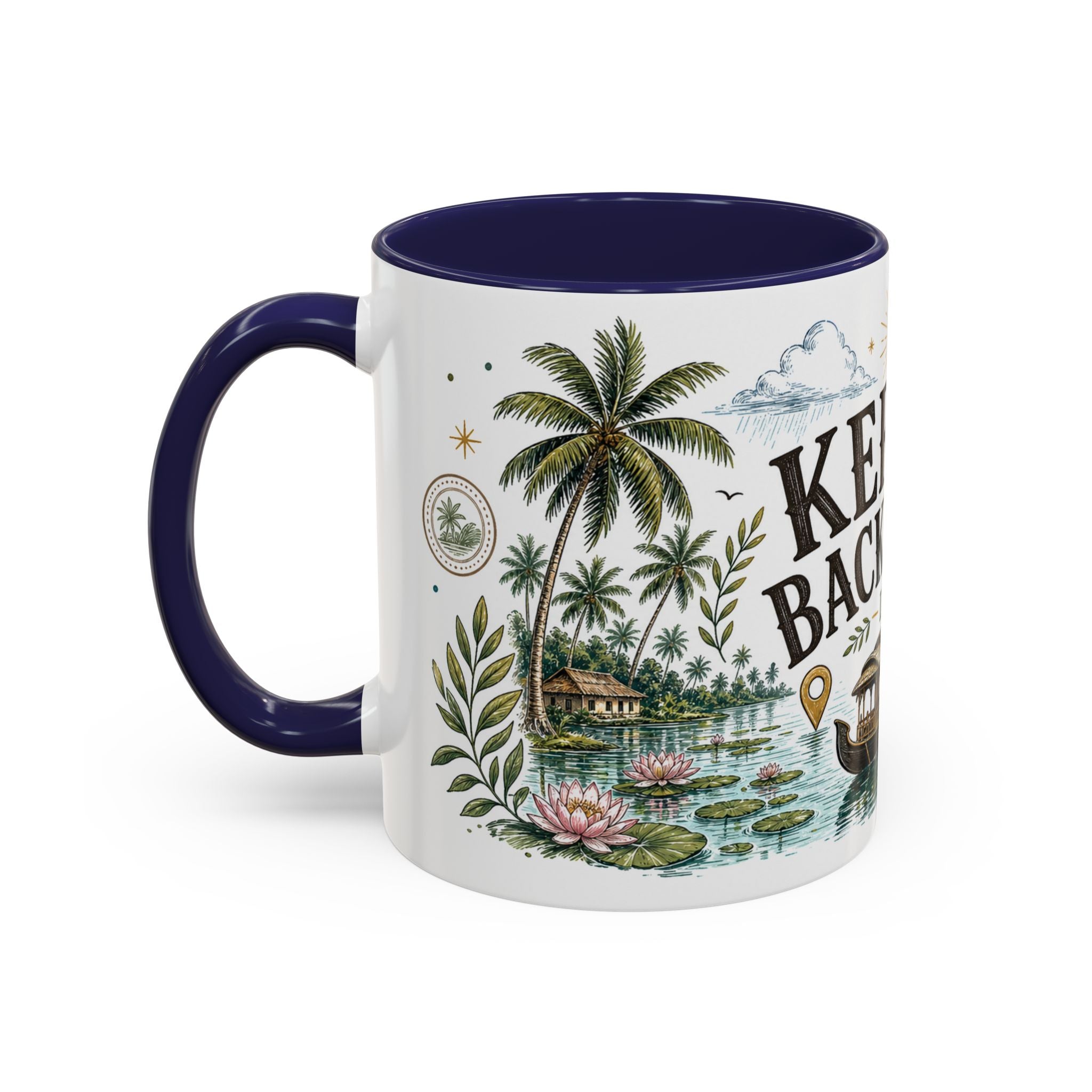 Kerala Backwaters Coffee Mug | Travel Destination Souvenir Gift | Accent Color Ceramic 11oz 15oz