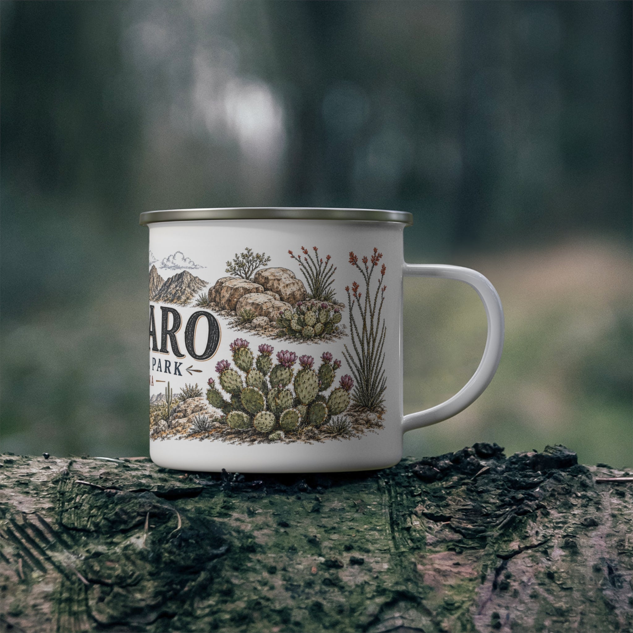 Saguaro National Park Vintage Enamel Camping Mug | 12oz National Park Hiking Gift