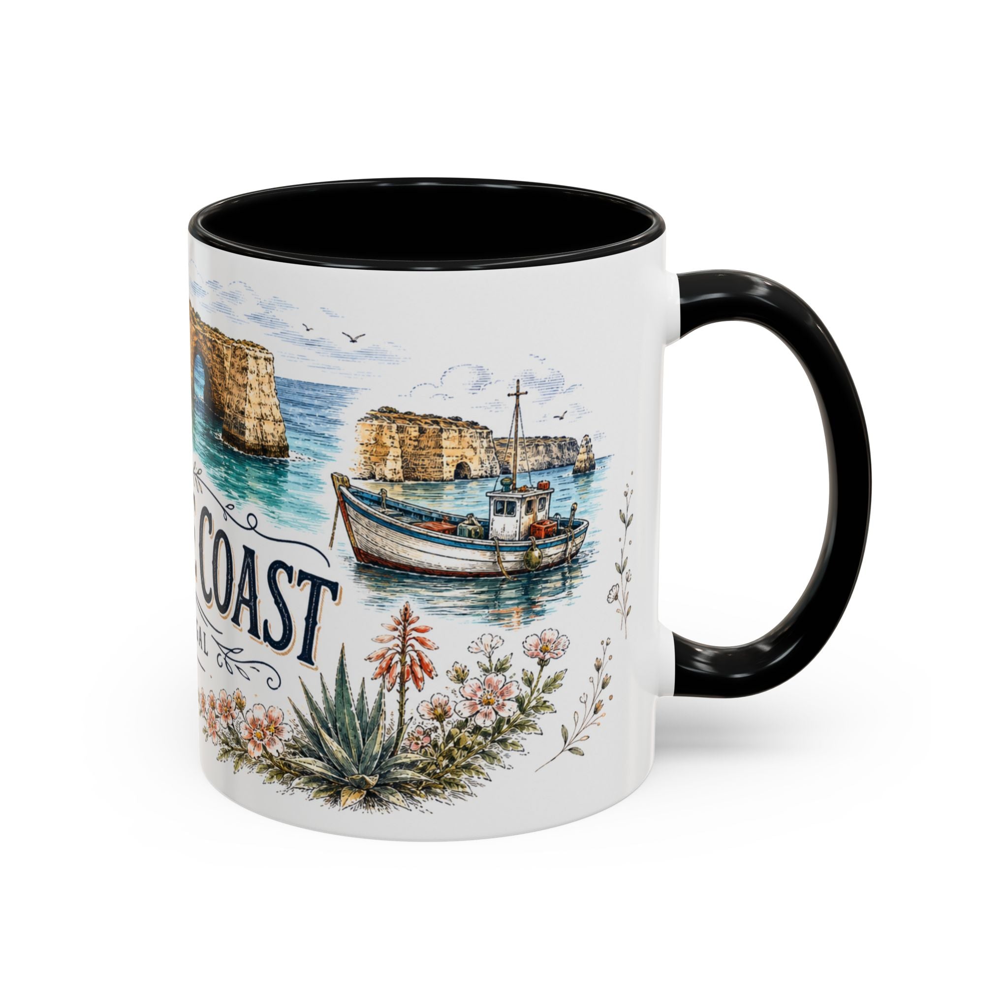 Algarve Coast Mug, Portugal Travel Souvenir, Bucket List Gift, Accent Ceramic Coffee Mug 11oz 15oz