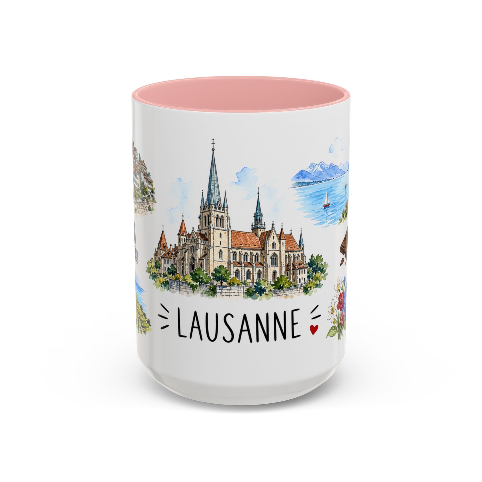 Lausanne Illustrated Travel Mug | City Souvenir Accent Coffee Mug | 11oz 15oz Ceramic Cup