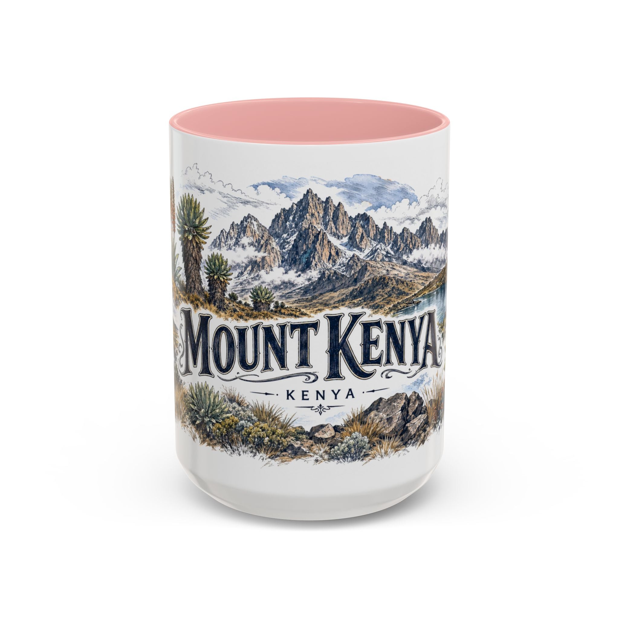 Mount Kenya Mug, Kenya Travel Souvenir, Bucket List Gift, Accent Ceramic Coffee Mug 11oz 15oz
