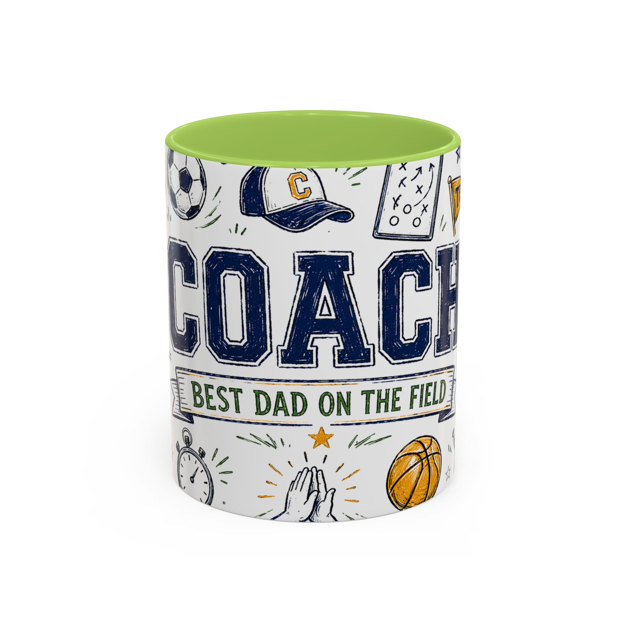 Coach Best Dad On The Field Coffee Mug | Father's Day Gift for Dad | Accent Color Ceramic 11oz 15oz