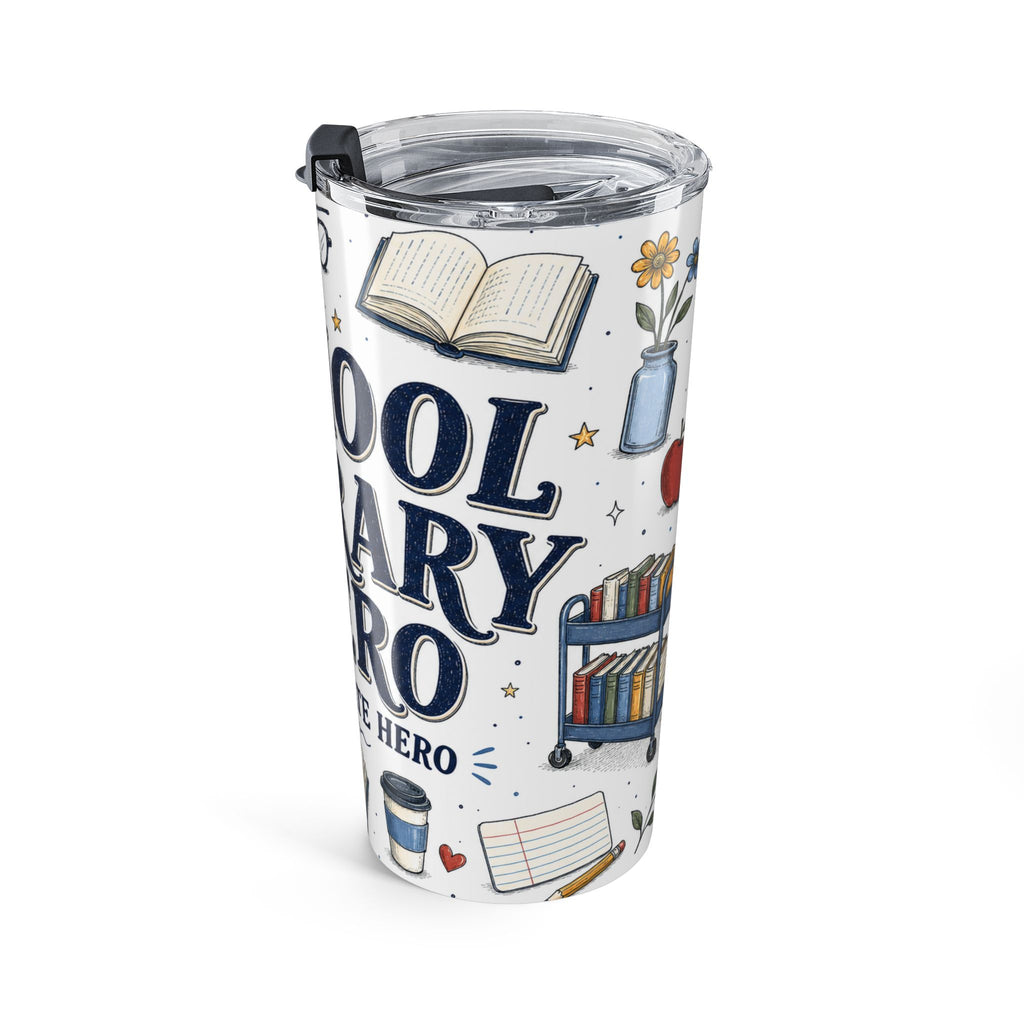 School Library Hero 20oz Tumbler | Due Date Hero | Insulated Stainless Steel Travel Cup