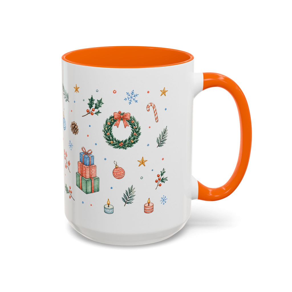Christmas Mug | Watercolor Tree Gifts Wreath Holiday Cup | Accent Coffee Mug 11oz 15oz
