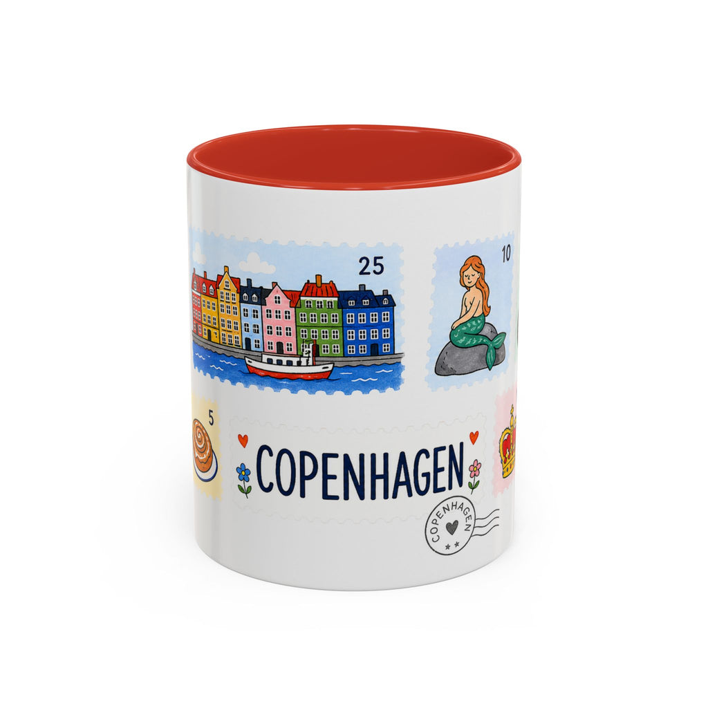 Copenhagen Coffee Mug | Postage Stamp Collage Mug | Travel Souvenir Accent Cup 11oz 15oz