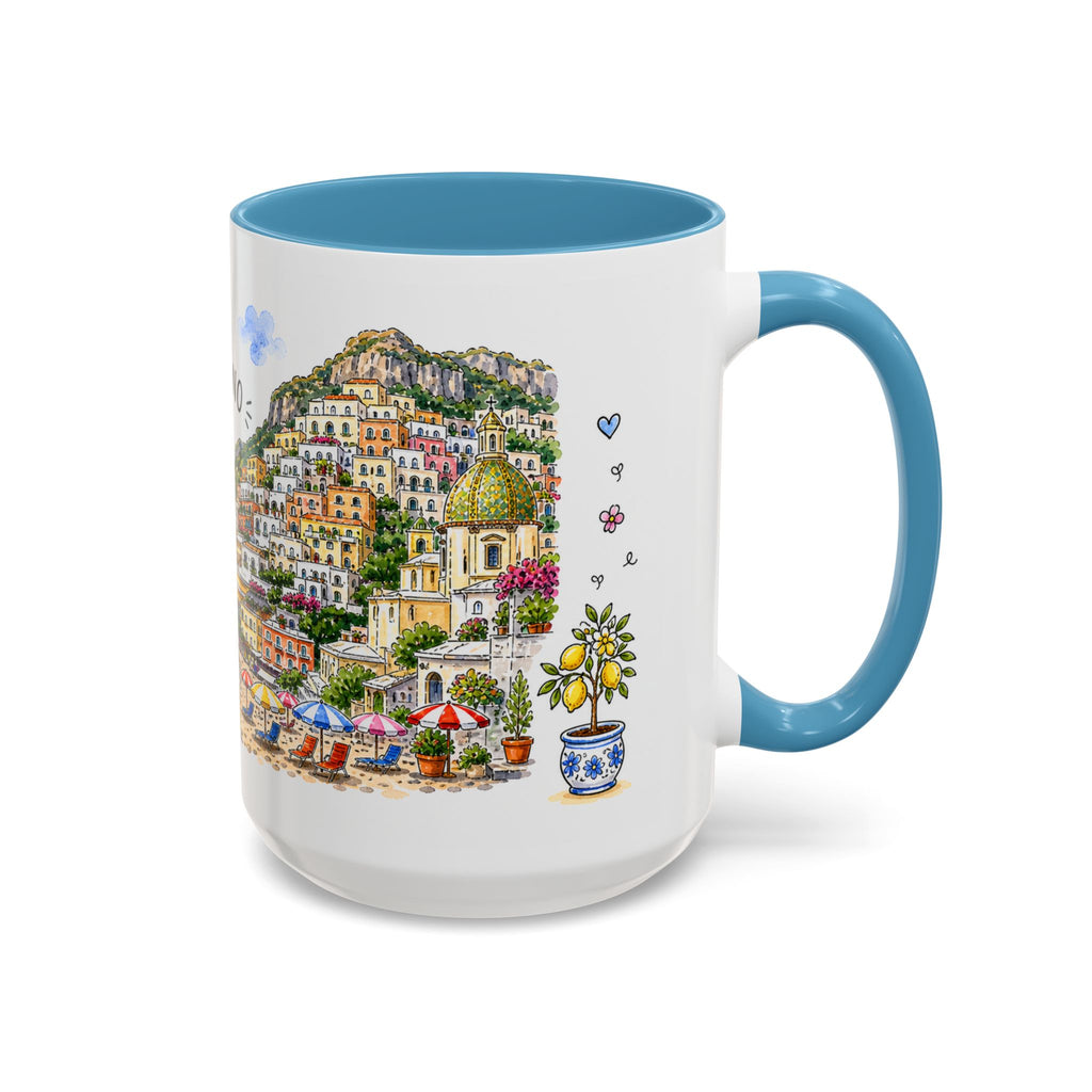 Positano Illustrated Travel Mug | Italy Souvenir Accent Coffee Mug | 11oz 15oz Ceramic Cup