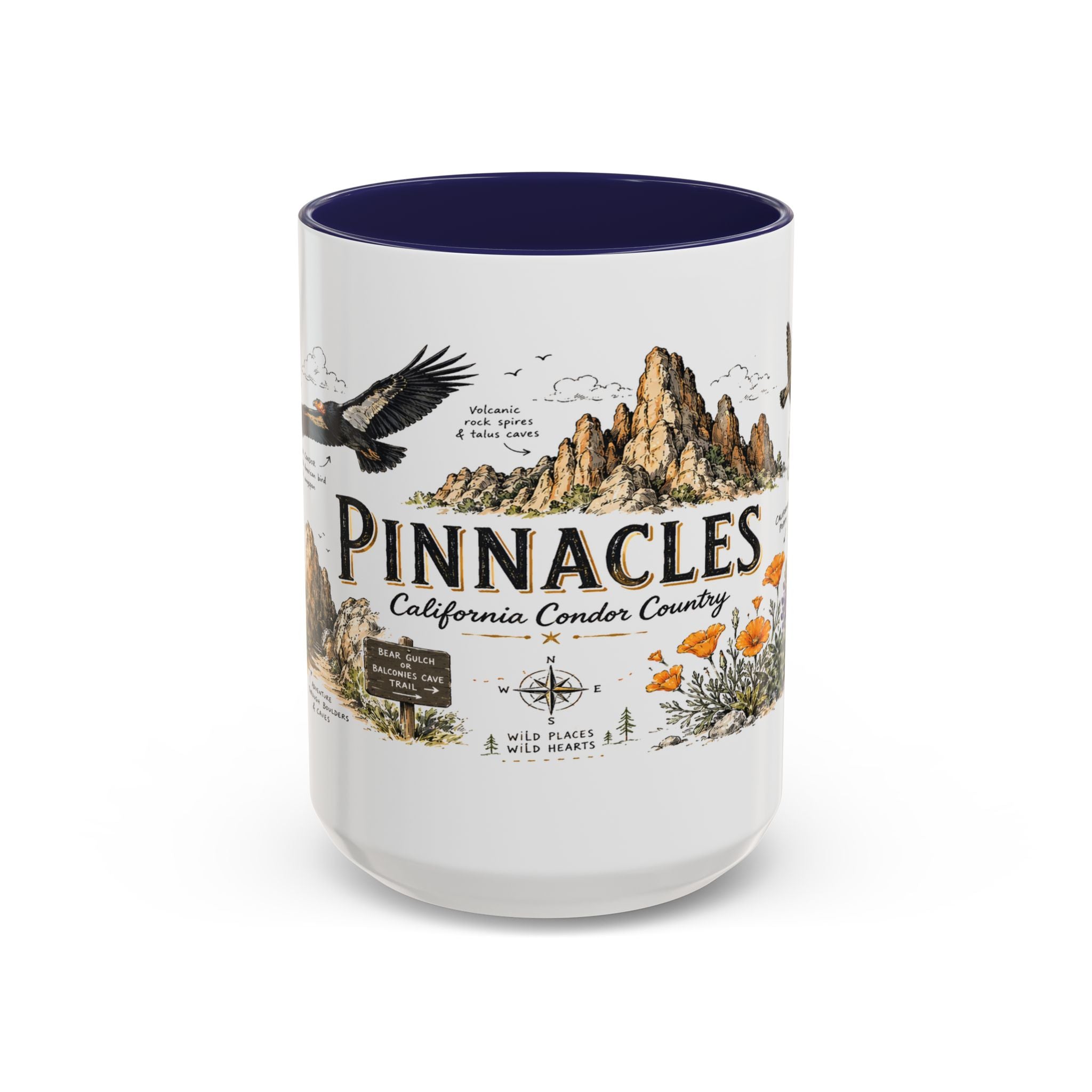 Pinnacles National Park Coffee Mug | California Rock Climbing Condor Gift | Accent Color Ceramic 11oz 15oz