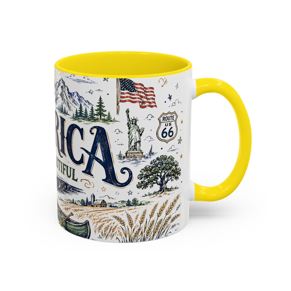 America the Beautiful Coffee Mug | Patriotic USA Gift | Accent Color Ceramic 11oz 15oz