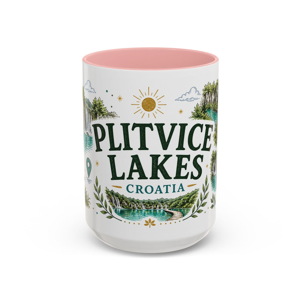 Plitvice Lakes Coffee Mug | Travel Destination Souvenir Gift | Accent Color Ceramic 11oz 15oz
