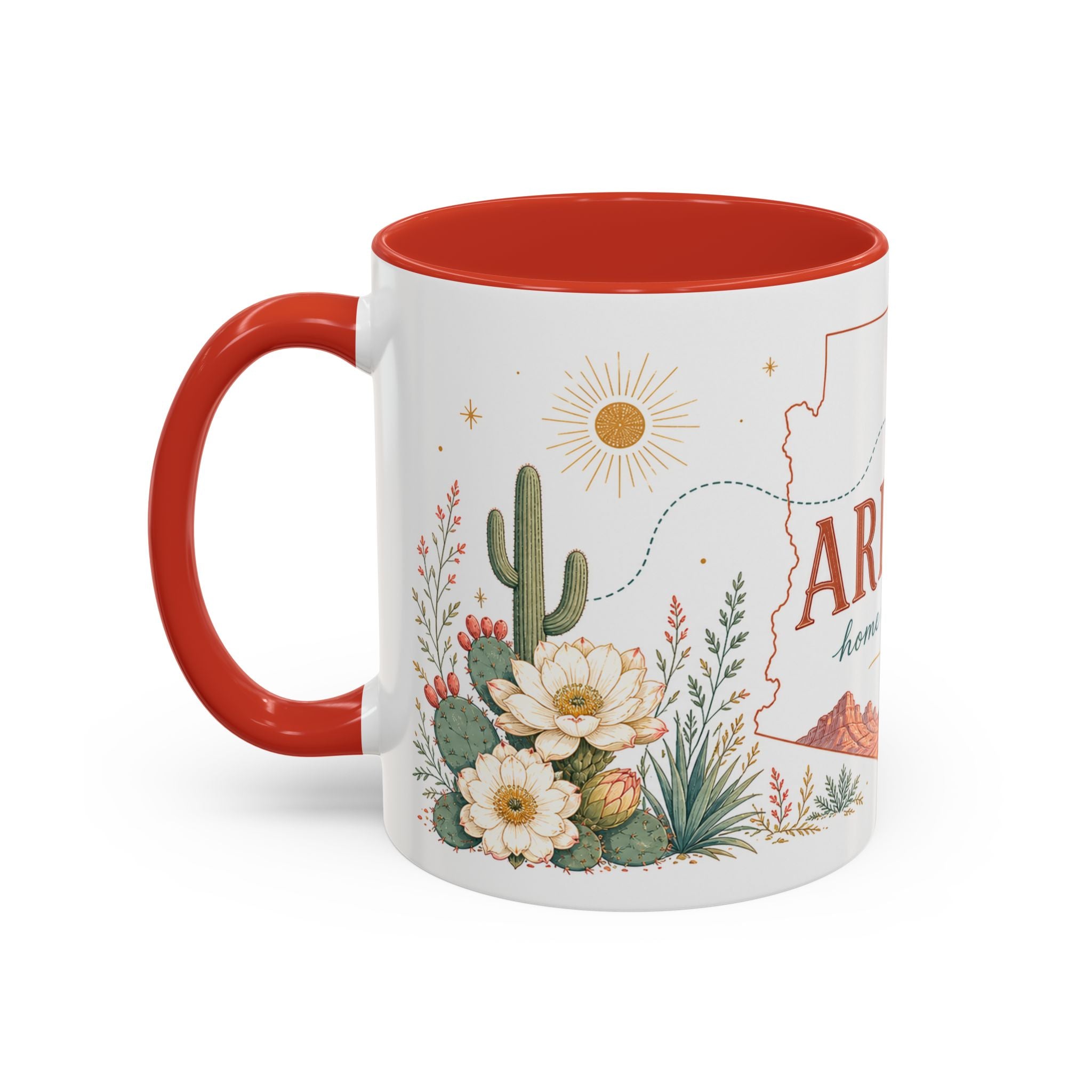 Arizona State Map Mug | Desert Landscape, Botanical Accents, Homesick Gift