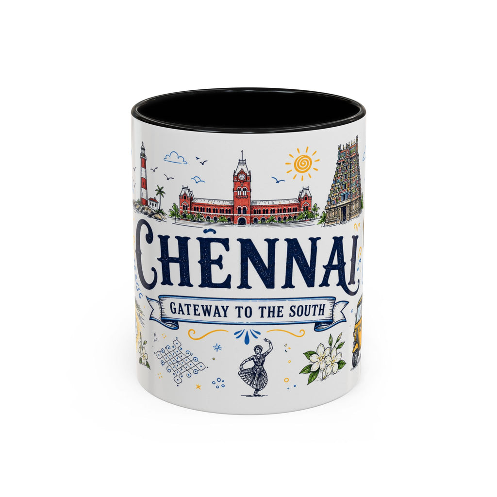 Chennai Coffee Mug | India Souvenir Travel Gift | Accent Color Ceramic 11oz 15oz