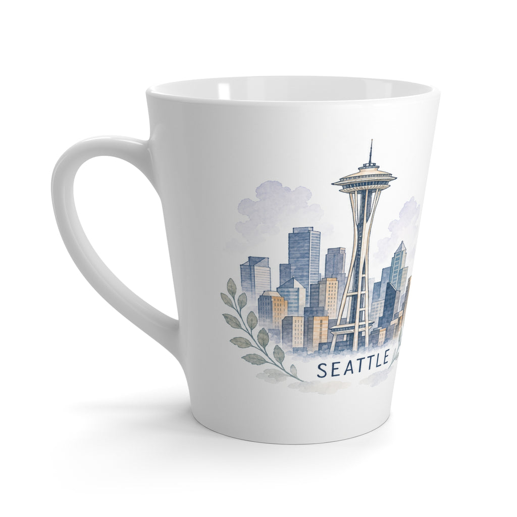 Seattle Latte Mug | Watercolor City Travel Mug | 12 oz Ceramic Souvenir Gift