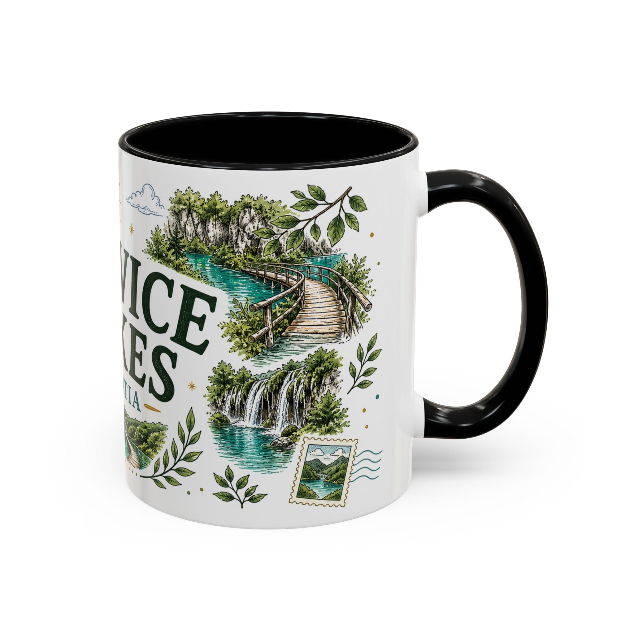 Plitvice Lakes Coffee Mug | Travel Destination Souvenir Gift | Accent Color Ceramic 11oz 15oz