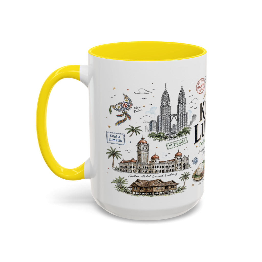 Kuala Lumpur Coffee Mug | Malaysia Souvenir Travel Gift | Accent Color Ceramic 11oz 15oz