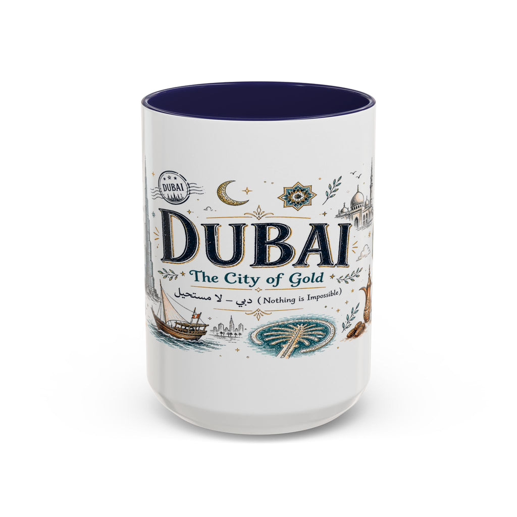 Dubai Coffee Mug | UAE Souvenir Travel Gift | Accent Color Ceramic 11oz 15oz