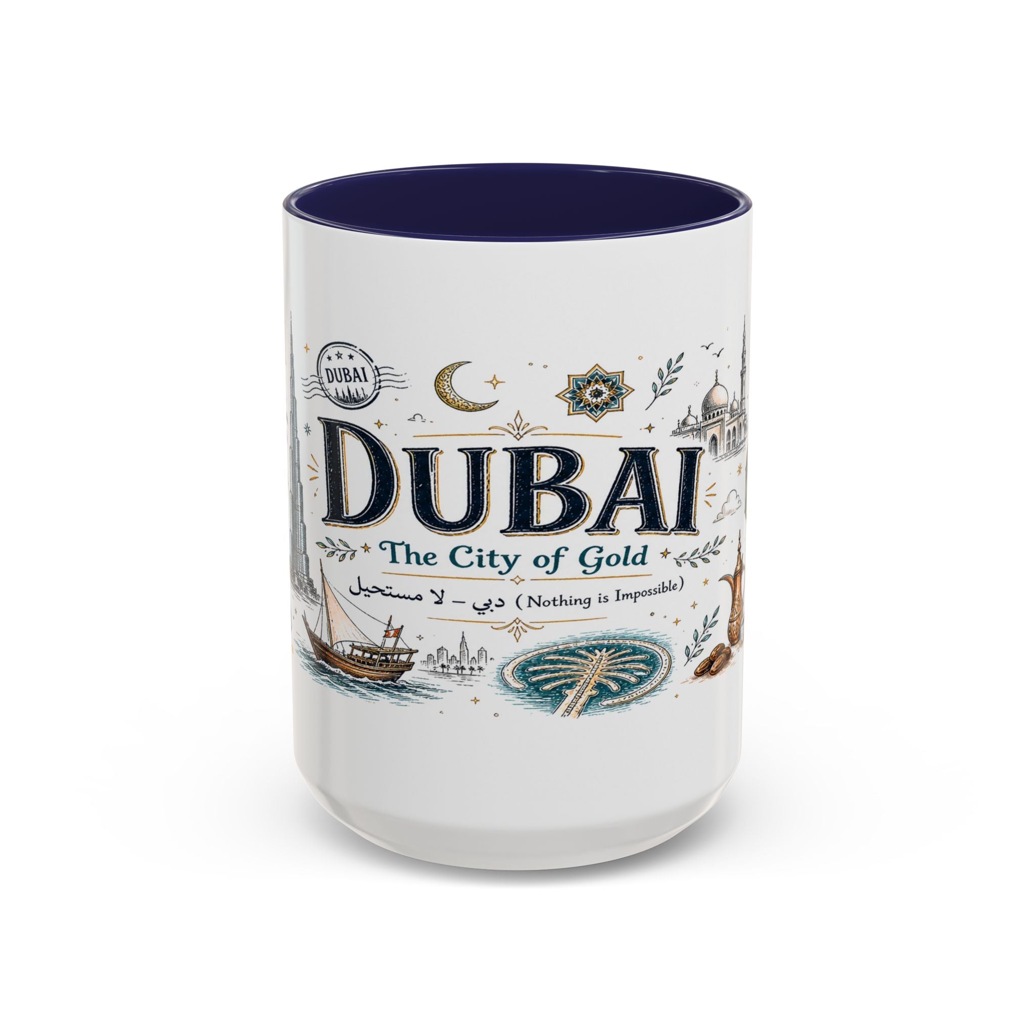 Dubai Coffee Mug | UAE Souvenir Travel Gift | Accent Color Ceramic 11oz 15oz