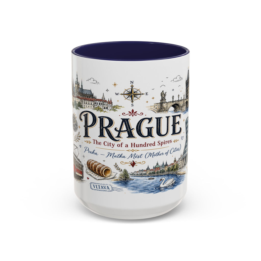 Prague Coffee Mug | Czech Republic Souvenir Travel Gift | Accent Color Ceramic 11oz 15oz