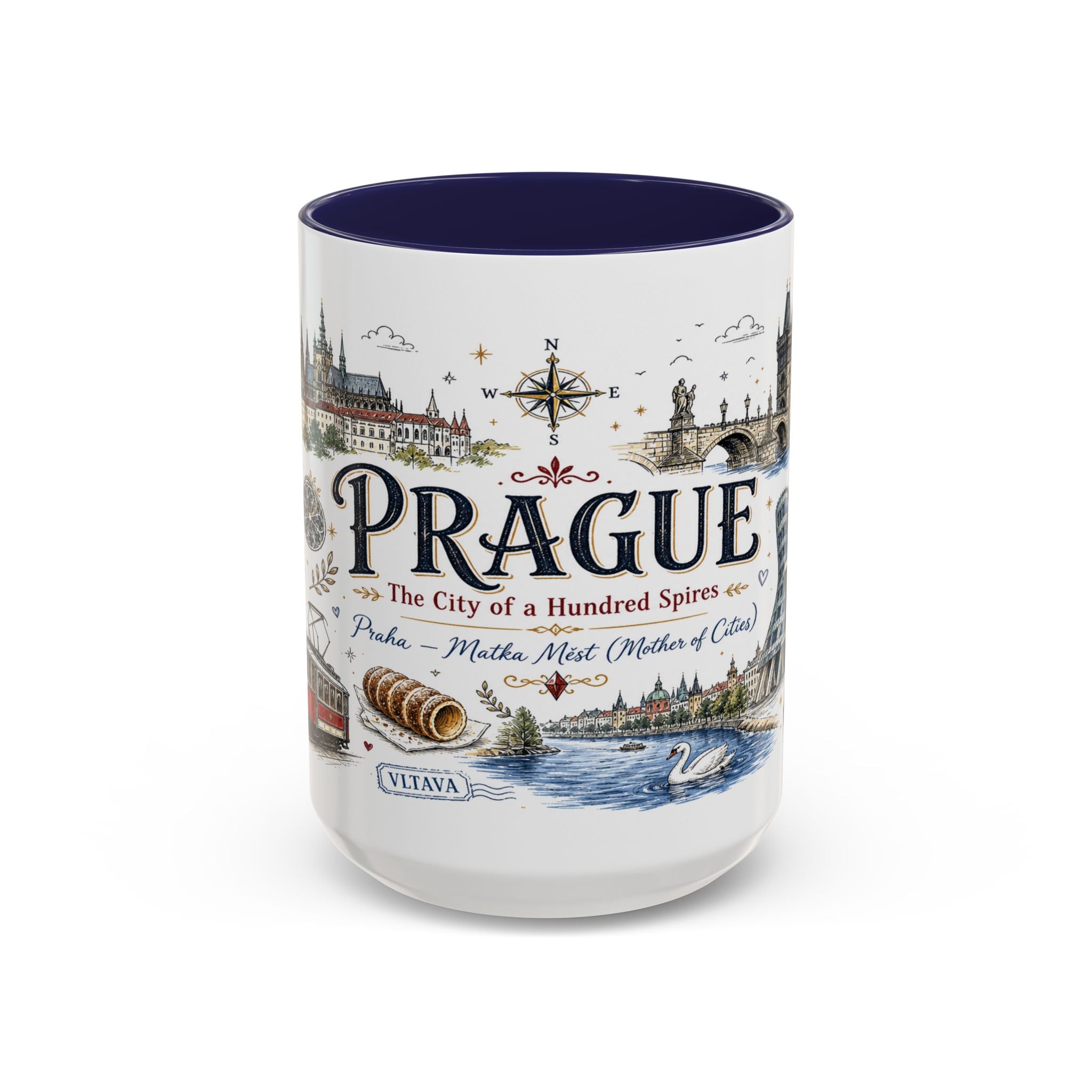 Prague Coffee Mug | Czech Republic Souvenir Travel Gift | Accent Color Ceramic 11oz 15oz
