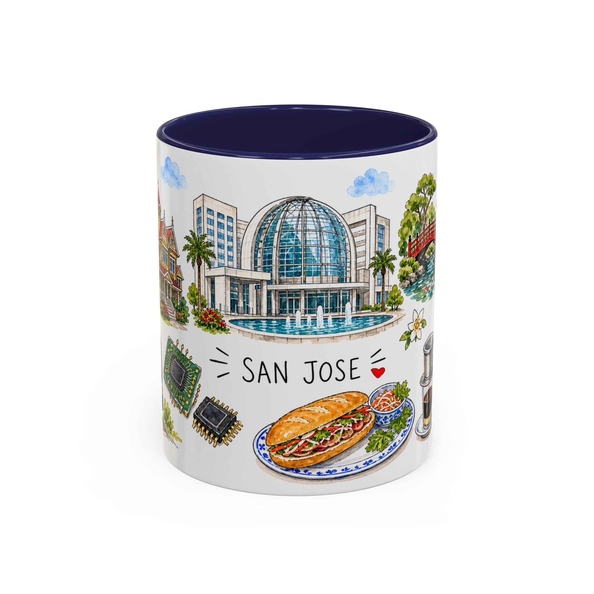 San Jose Illustrated Travel Mug | City Souvenir Accent Coffee Mug | 11oz 15oz Ceramic Cup