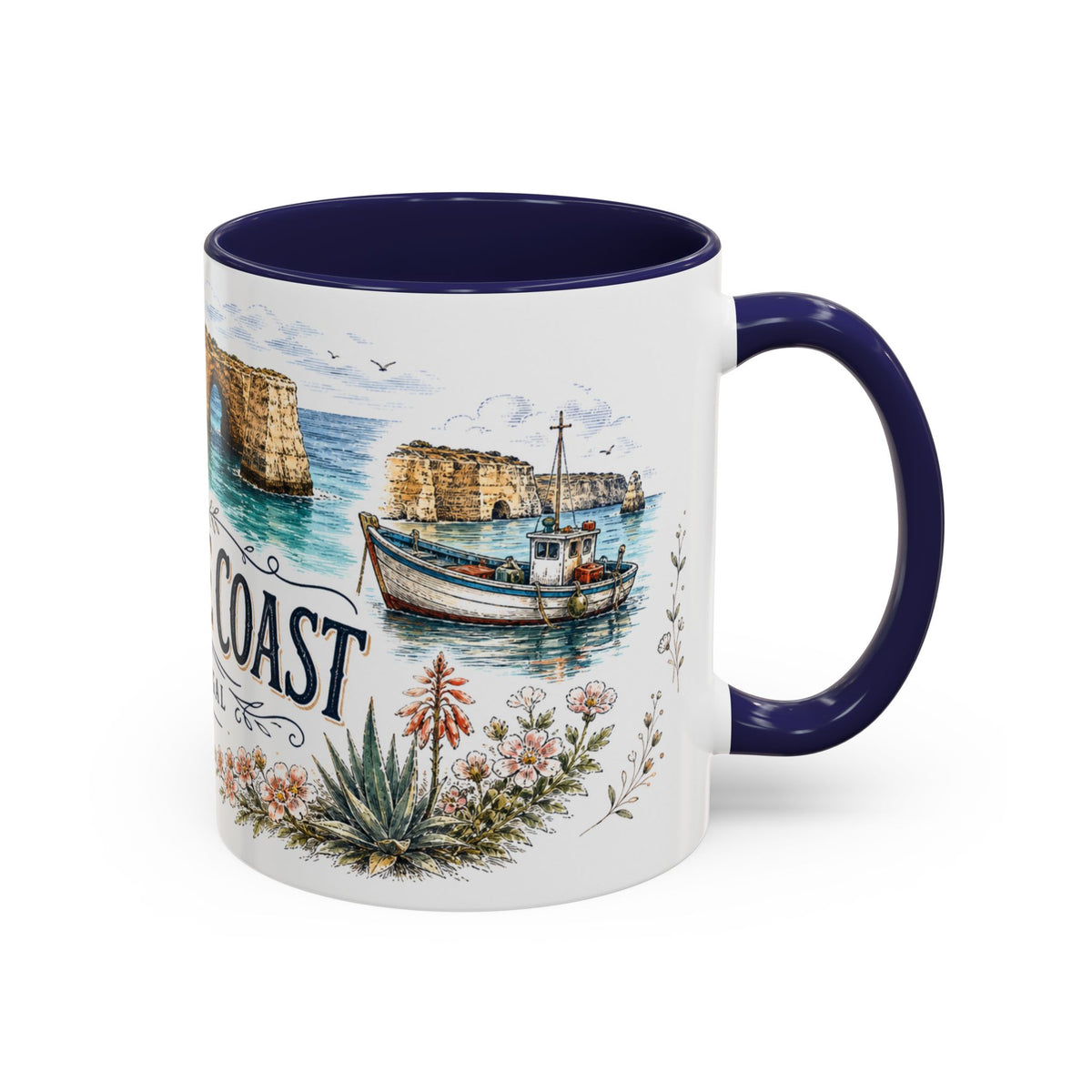 Algarve Coast Mug, Portugal Travel Souvenir, Bucket List Gift, Accent Ceramic Coffee Mug 11oz 15oz