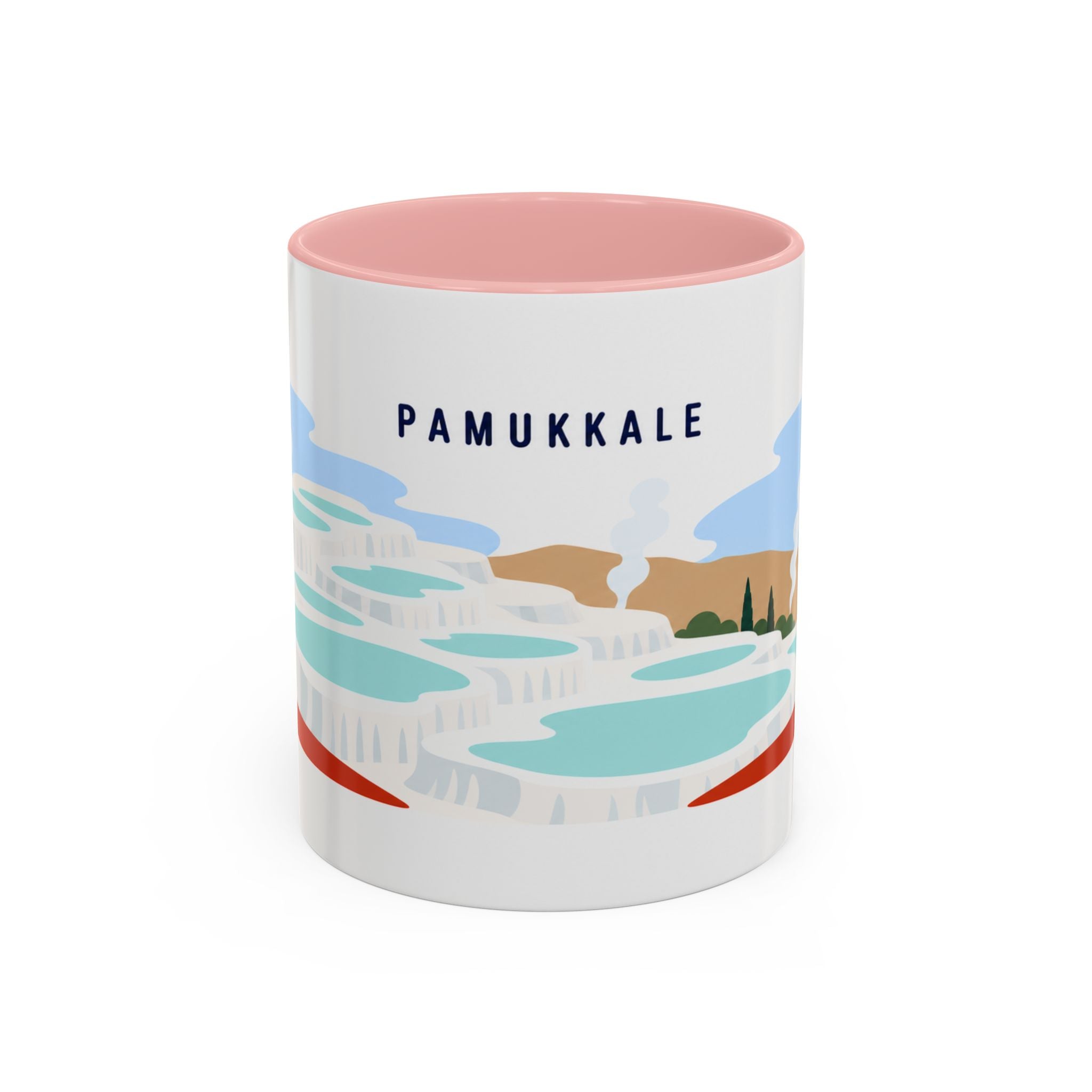 Pamukkale Coffee Mug | Travel Destination Souvenir Gift | Accent Color Ceramic 11oz 15oz