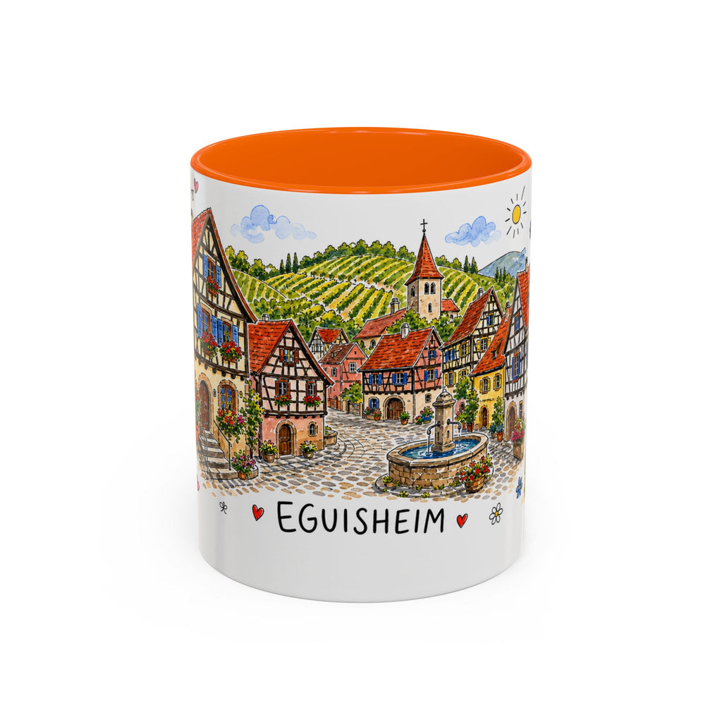 Eguisheim Illustrated Travel Mug | Alsace France Souvenir Accent Coffee Mug | 11oz 15oz Ceramic Cup