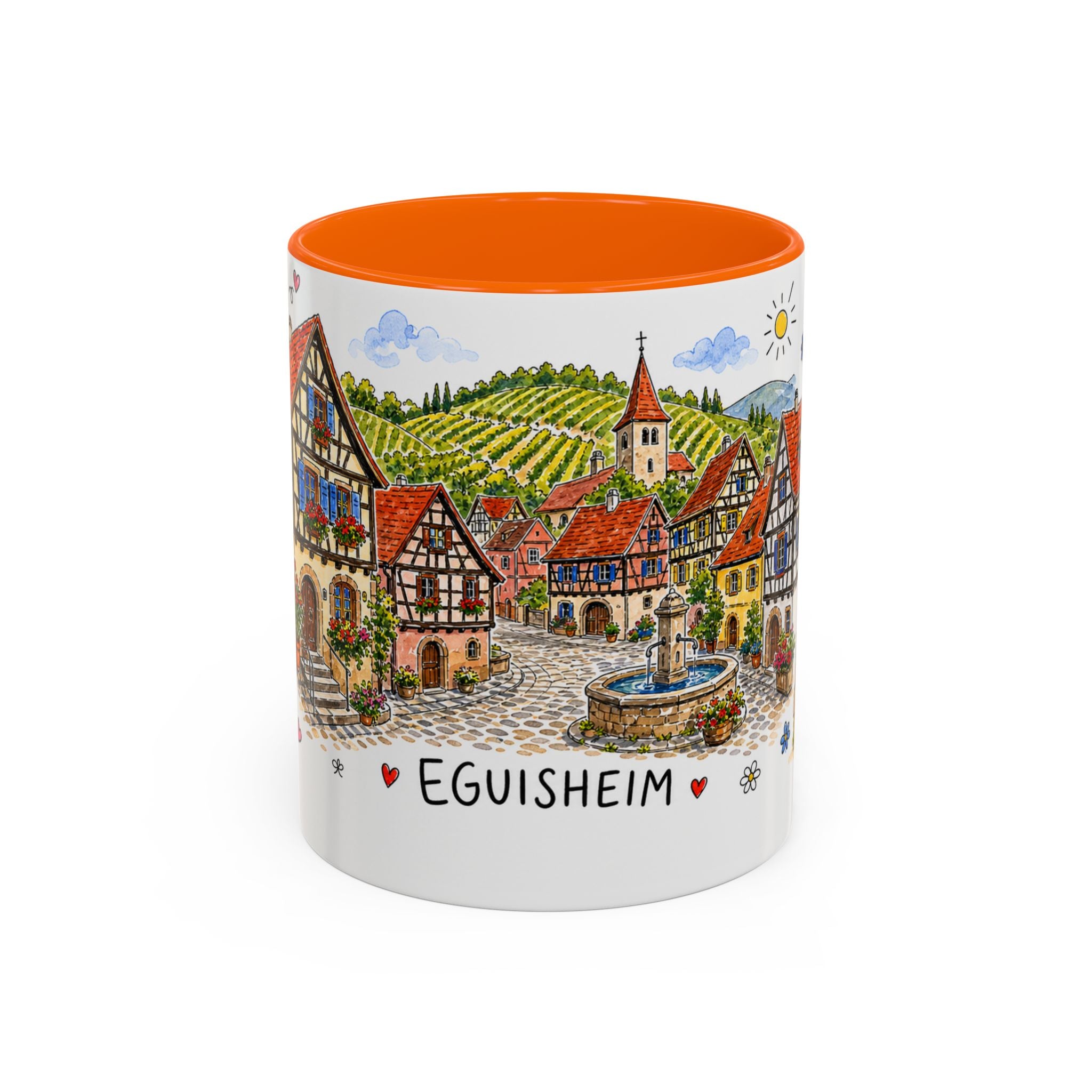 Eguisheim Illustrated Travel Mug | Alsace France Souvenir Accent Coffee Mug | 11oz 15oz Ceramic Cup