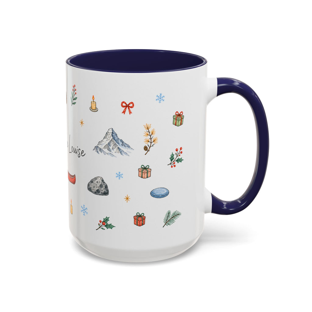 Banff Lake Louise Christmas Mug | Watercolor Travel Souvenir | Holiday Gift | Accent Ceramic Coffee Cup 11oz 15oz