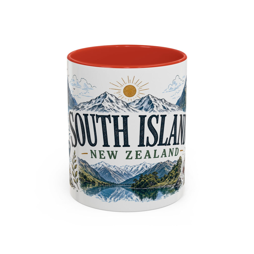 New Zealand South Island Coffee Mug | Travel Destination Souvenir Gift | Accent Color Ceramic 11oz 15oz