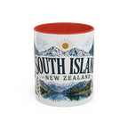 New Zealand South Island Coffee Mug | Travel Destination Souvenir Gift | Accent Color Ceramic 11oz 15oz