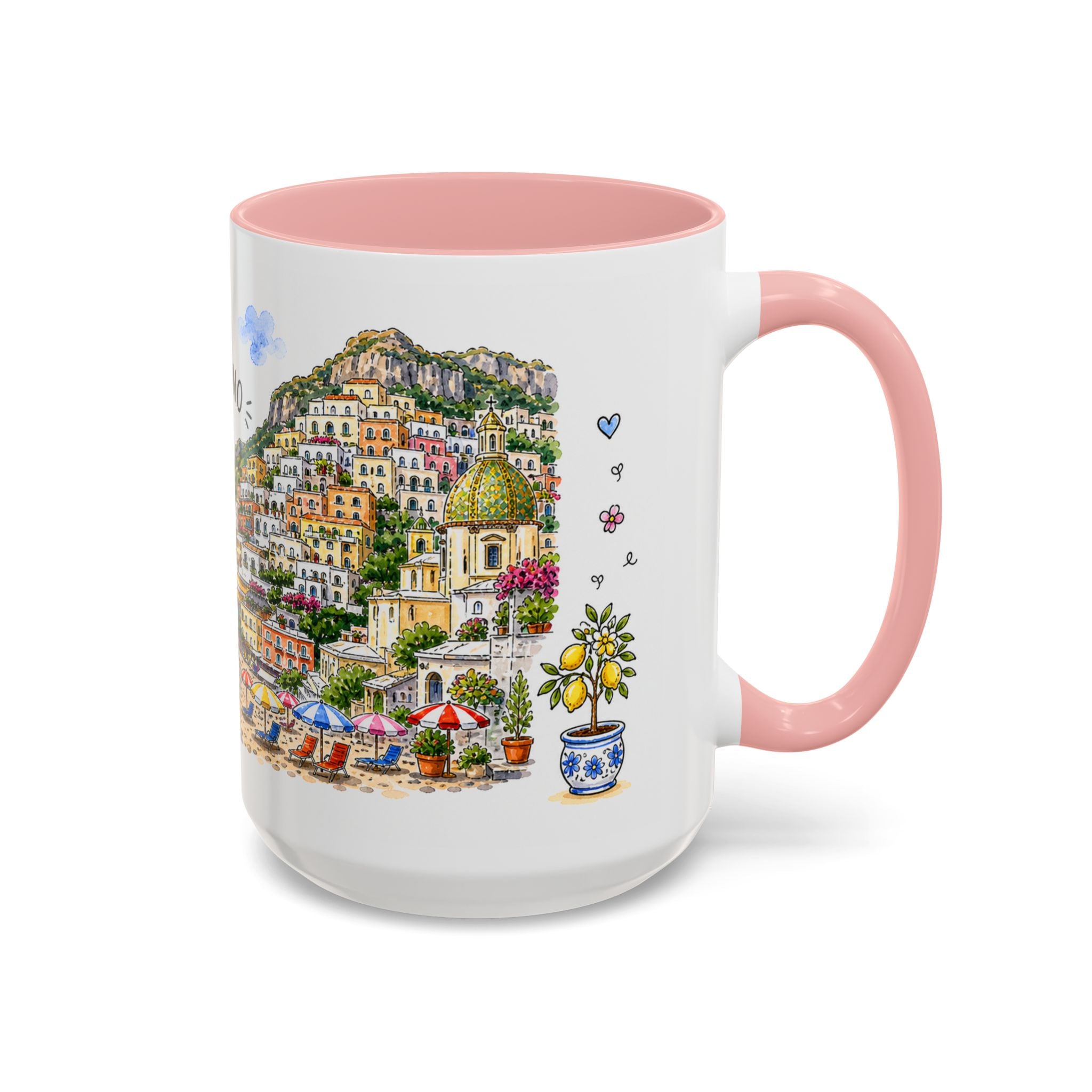 Positano Illustrated Travel Mug | Italy Souvenir Accent Coffee Mug | 11oz 15oz Ceramic Cup