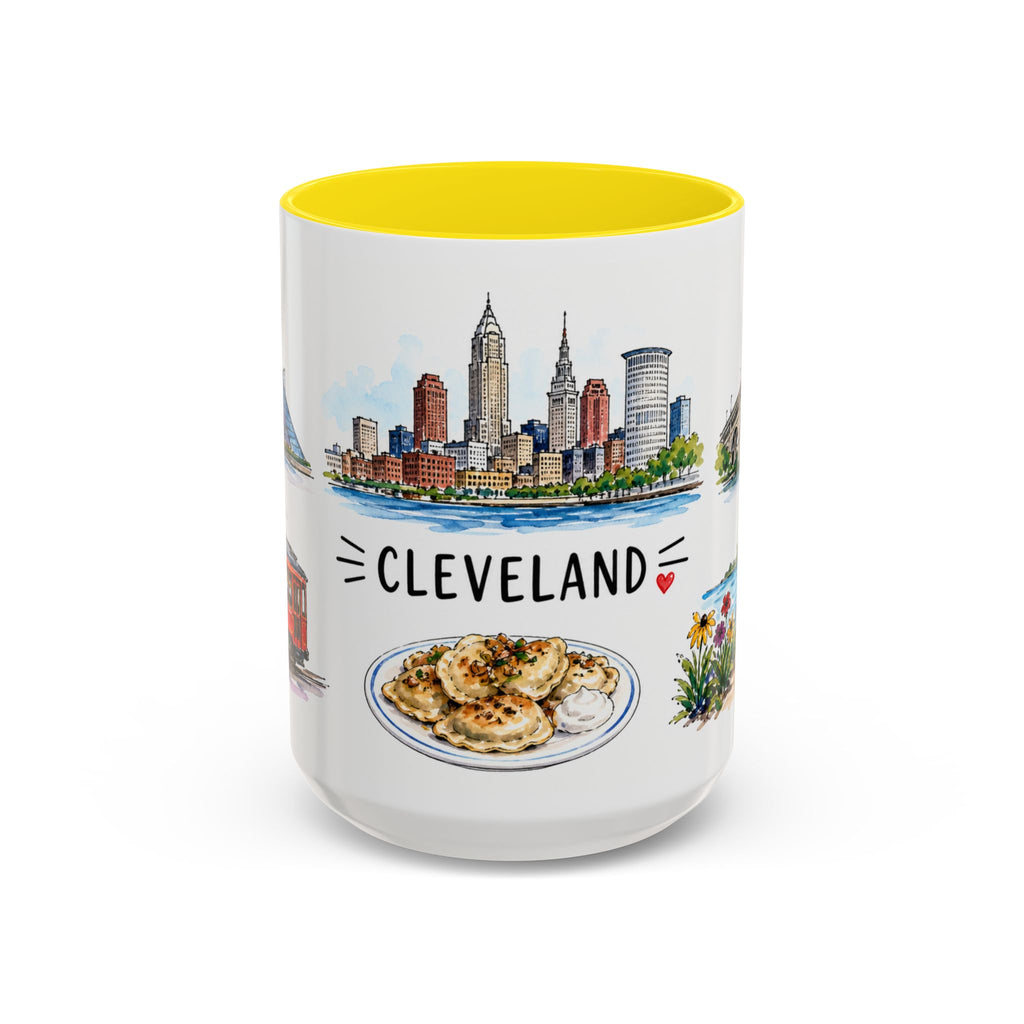 Cleveland Illustrated Travel Mug | City Souvenir Accent Coffee Mug | 11oz 15oz Ceramic Cup