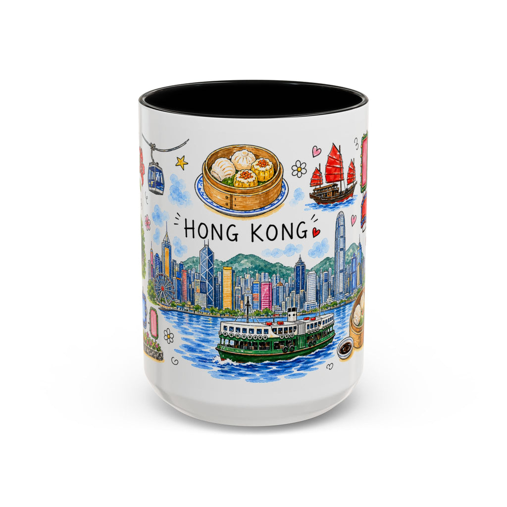 Hong Kong Illustrated Travel Mug | City Souvenir Accent Coffee Mug | 11oz 15oz Ceramic Cup