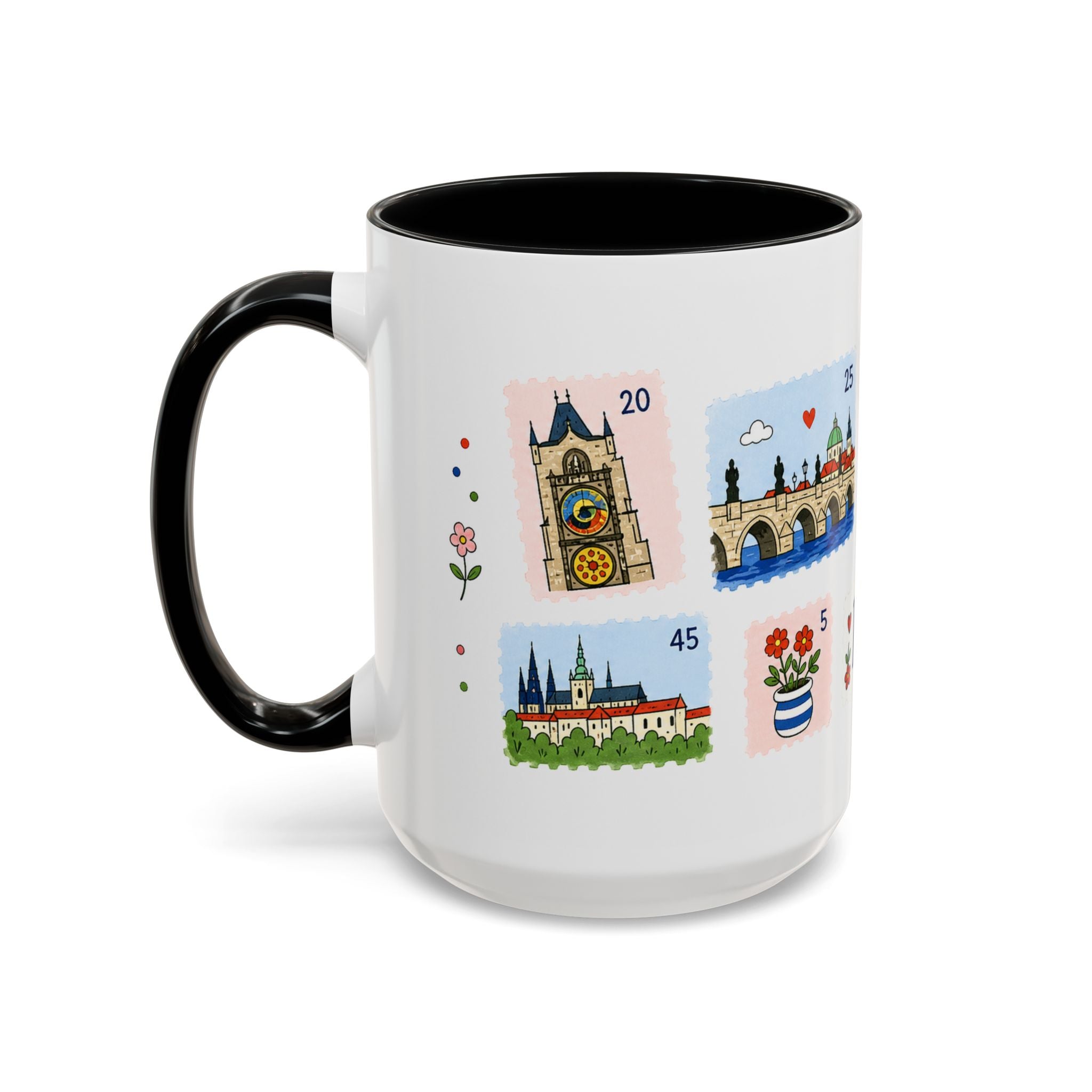 Prague Coffee Mug | Postage Stamp Collage Mug | Travel Souvenir Accent Cup 11oz 15oz
