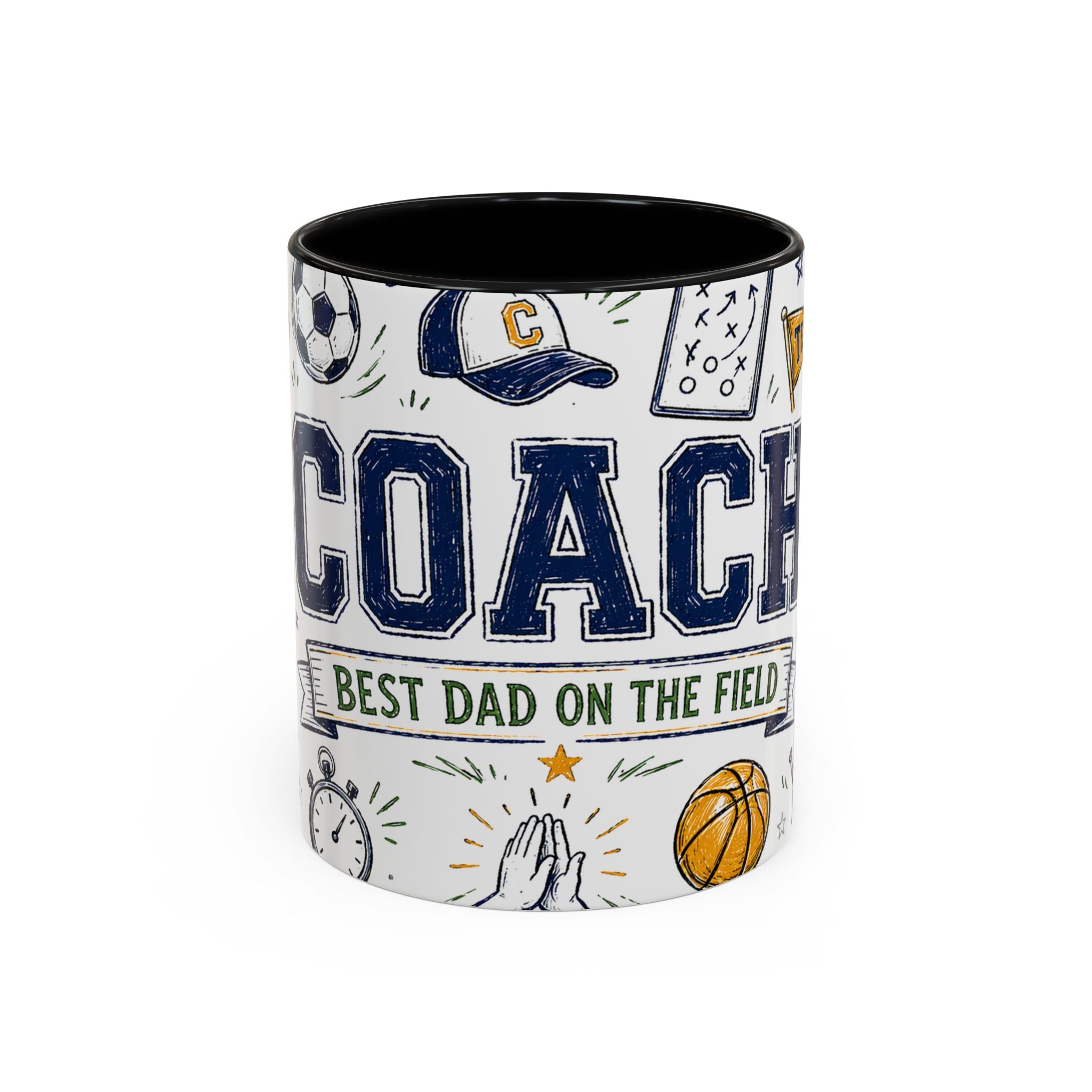 Coach Best Dad On The Field Coffee Mug | Father's Day Gift for Dad | Accent Color Ceramic 11oz 15oz